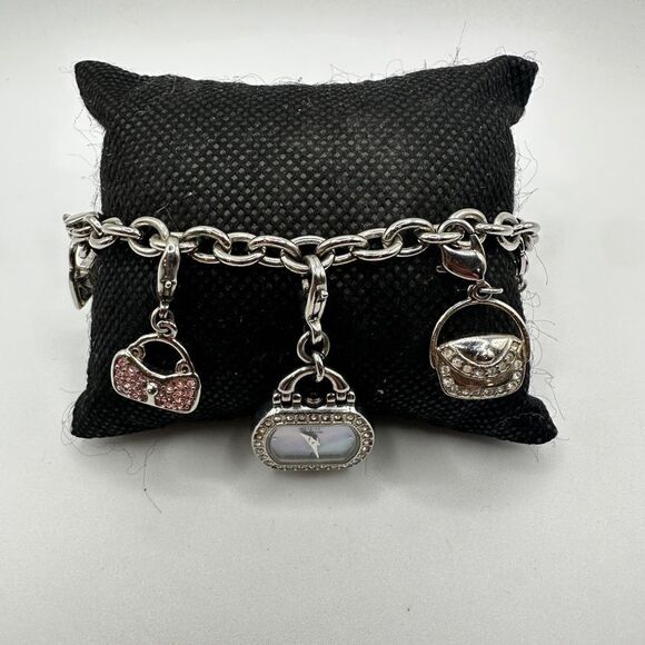 Citizen Eco-Drive Rhinestone Watch Purses Charm Bracelet Silver Tone - Picture 9 of 16